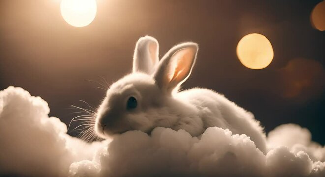 cute rabbit sleep on cloud at night video template looping relax and nice dream on night