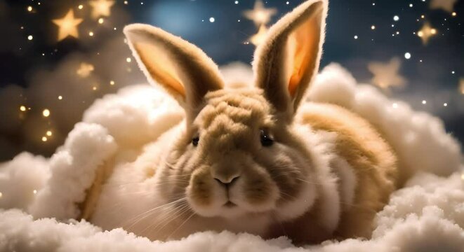 cute rabbit sleep on cloud at night video template looping relax and nice dream on night