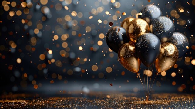 gold black balloon confetti background for graduation birthday happy new year opening sale concept usable for banner poster brochure ad invitation flyer template illustration