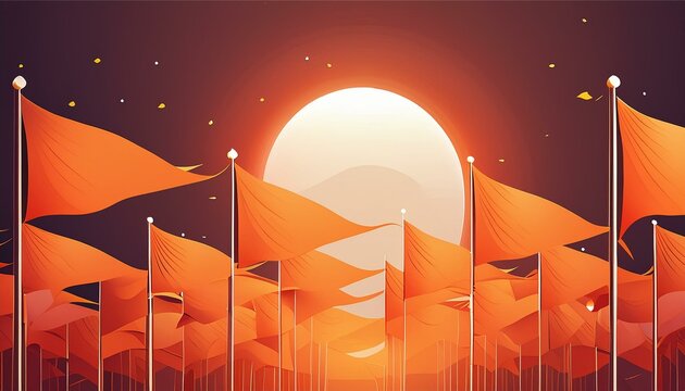 Hindu flags with big withe sun graphic illustration