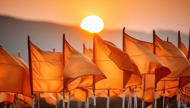 bhagwa orange flages ai generated with morning sun