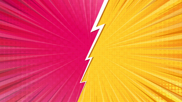 Pop art retro comic background. Abstract cartoon cover with versus lightning. Yellow and pink vs frames. Vector EPS 10