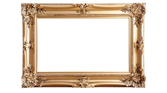 A classic gold-colored photo frame with a transparent background that is suitable for a landscape design painting.