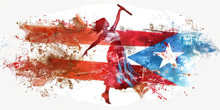 Cuban Flag with a Cigar Roller and a Salsa Dancer - Visualize the Cuban flag with a cigar roller representing Cuba's cigar industry and a salsa dancer