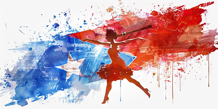 Cuban Flag with a Cigar Roller and a Salsa Dancer - Visualize the Cuban flag with a cigar roller representing Cuba's cigar industry and a salsa dancer