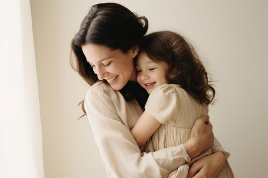 Mother and toddler photo smile hug.