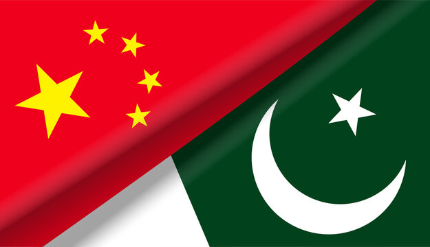 Pakistan and China folded flags Background