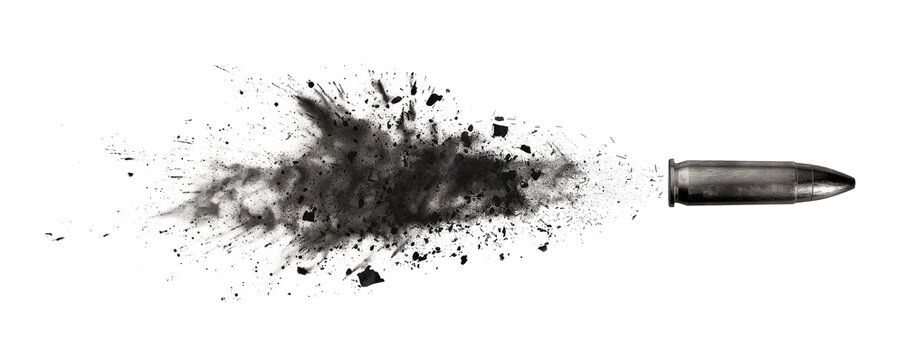 dark bullet trace with bullet isolated on white or transparent png