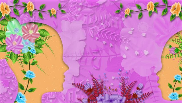 mother and kid face on beautiful floral texture. concept for mother's day celebration and greetings. happy mother's day.