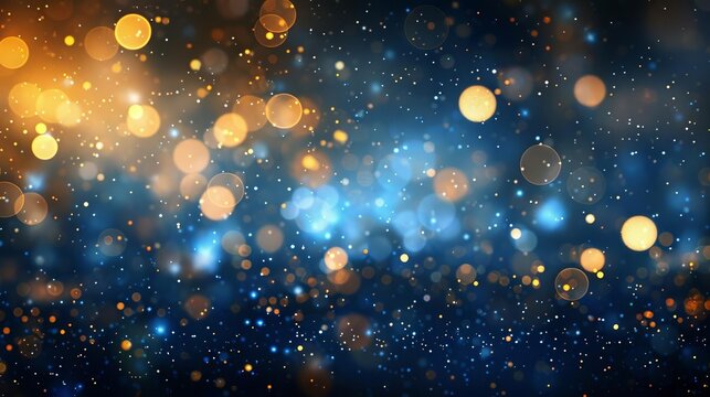 abstract glitter bokeh lights background in blue gold and black elegant festive design for invitations and wallpaper