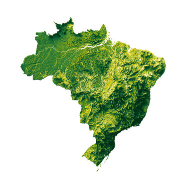 Brazil map with the flag Colors Red and yellow Shaded relief map 3d illustration