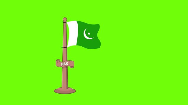 Pakistan flag in cartoon style 2d animation green screen 4k animated video, great for pakistan flag day