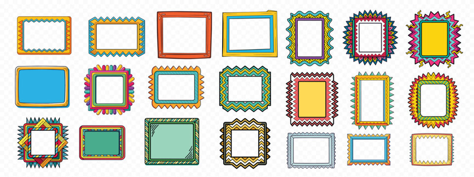 Decorative vintage frames and borders set. Vintage elegant frames collection. Set of decorative ornament border frames, Wave scalloped edge frame. Doodle border with wavy pattern.