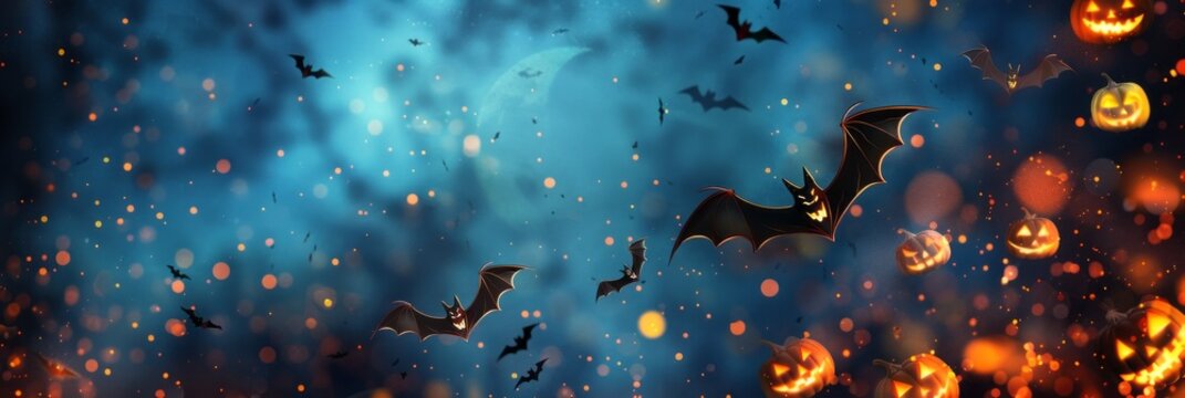 halloween banner with copy space. bats and pumpkins