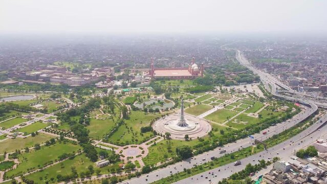 Aerial view of Badshahi Masjid - The Emperor's Mosque  in Lahore, Pakistan.