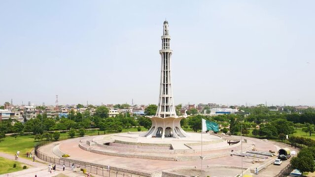 Aerial view of Minar-e-Pakistan, A national monument in Lahore, Pakistan.