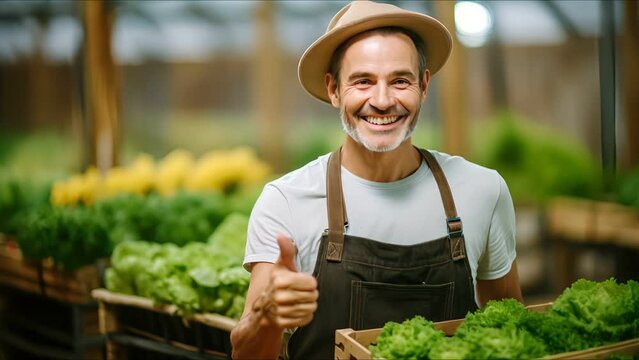 Smiling attractive young male farmer with a basket of fresh vegetables , Farmer showing vegetables freshly harvested from organic farm