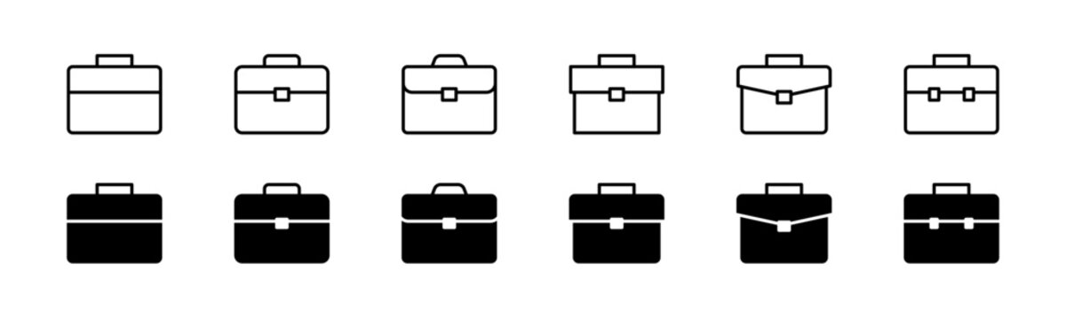 Briefcase icon set. Line and glyph office briefcase