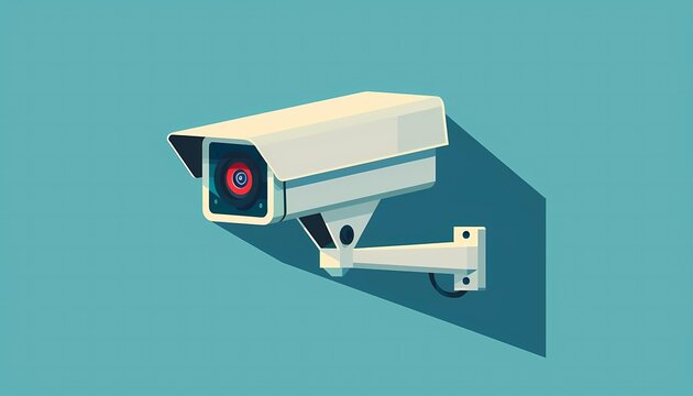 Picture a flat design of a security camera icon for surveillance and monitoring