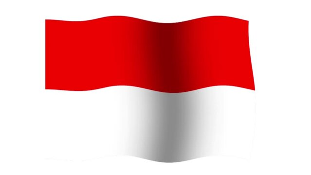 Animation of the Indonesian flag flying on a white background