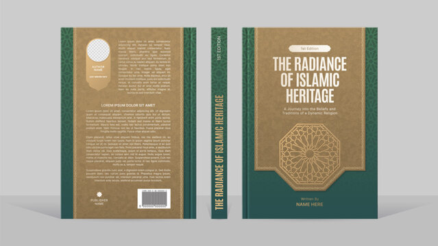 Islamic Book Cover Template Design with Arabesque Arabic Pattern and Design Elements	