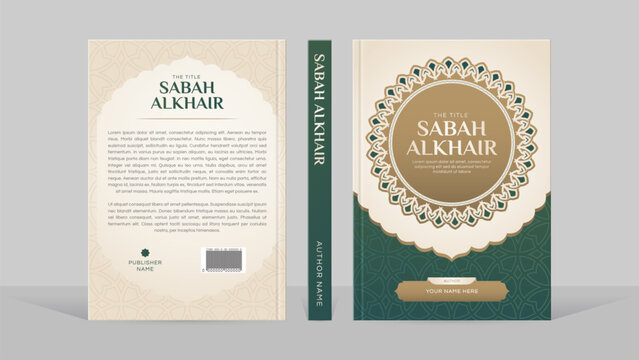 Islamic Book Cover Template Design with Arabesque Arabic Pattern and Design Elements	