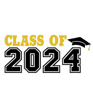 Graduation class of 2024 typography clip art design on plain white transparent isolated background for card, shirt, hoodie, sweatshirt, apparel, tag, mug, icon, poster or badge