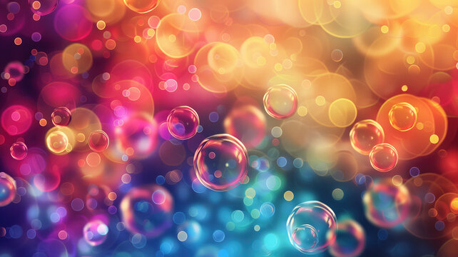 abstract pc desktop wallpaper background with flying bubbles on a colorful background