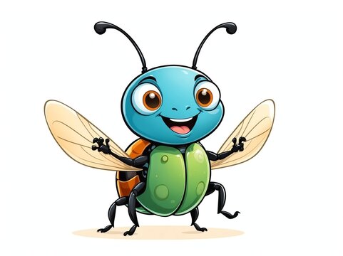 happy cute beetle cartoon clipart on plain white background