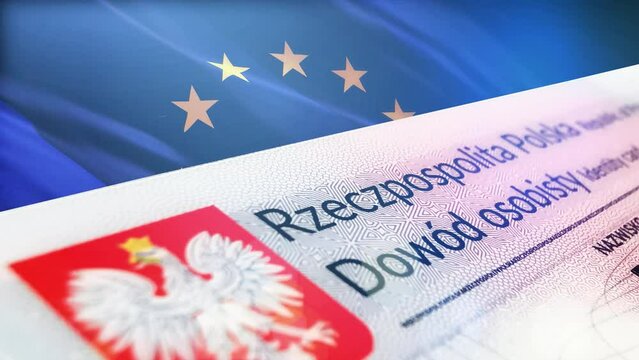 European Union EU flag and a Polish identity card
