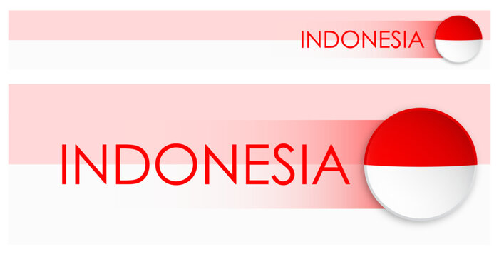 Indonesian flag horizontal web banner in modern neomorphism style. Webpage Indonesia country header button for mobile application or internet site. Vector