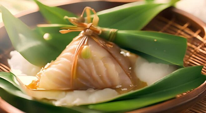 Zongzi steamed rice dumplings on the food table for the dragon boat festival concept