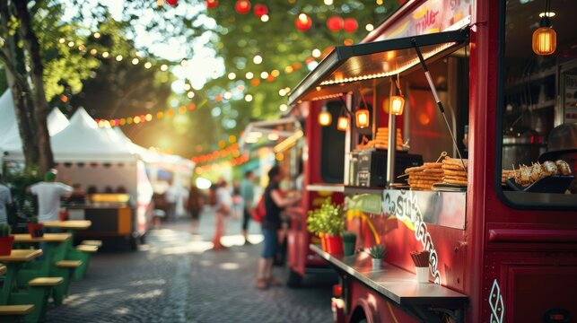 bustling food truck festival with a variety of innovative and delicious street foods AI generated