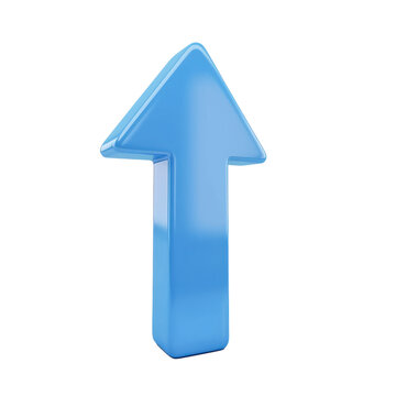 Blue arrow up 3d icon cartoon style floating on transparency background PNG
