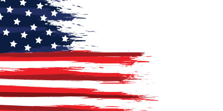 painted USA flag. template for United States of America national holiday design element. abstract vector grunge on transparent background.