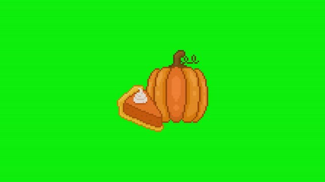 Cake and pumpkin floating, pixel art animation