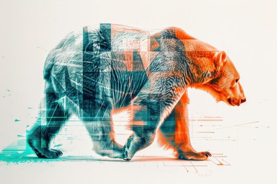 Polar bear walking with a Juneteenth flag, 2D clipart style, futuristic elements, captured in a documentary photography style