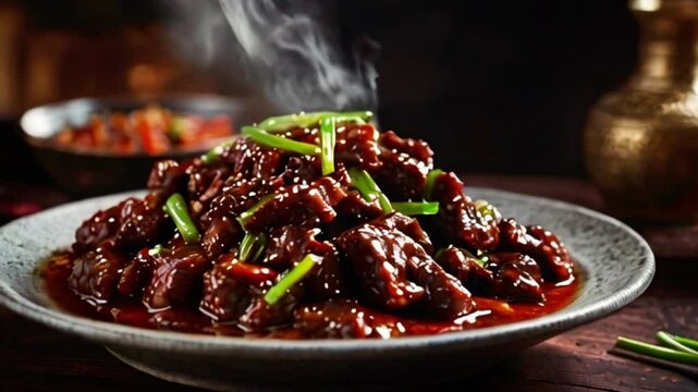 close up of Mongolian beef