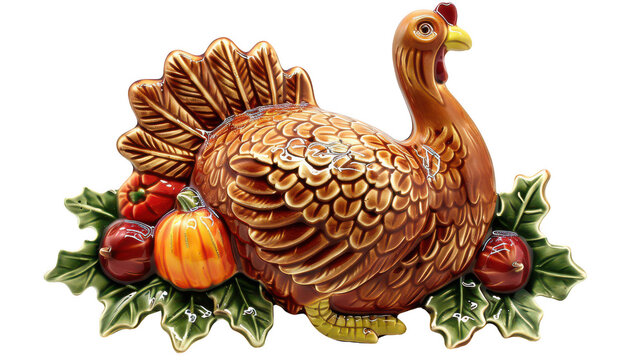 Thanksgiving Turkey: Ceramic Thanksgiving turkey decoration isolated on a pure white background