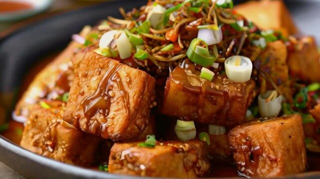 delicious vegan miso soup with tofu and fresh green onions served in a bowl