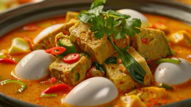 Tofu Curry Soup with Egg and Vegetables