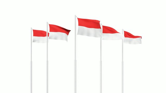 The animation features the vibrant red and white Indonesian flag gracefully waving in the wind, mounted atop a tall, sturdy flagpole. 