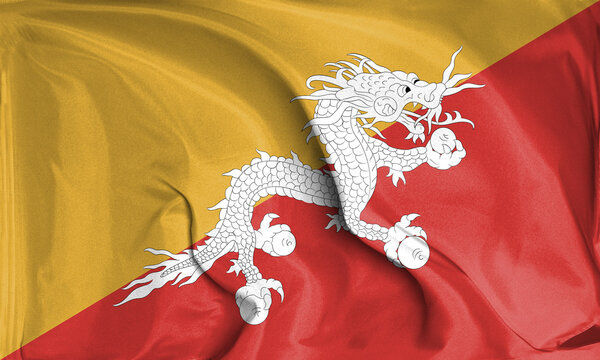 An up close view of Bhutan flag flying textures