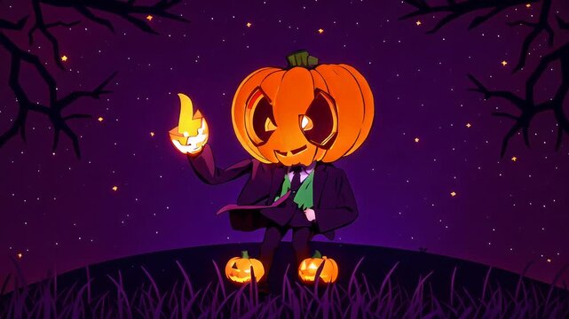 Happy halloween animation with pumpkin