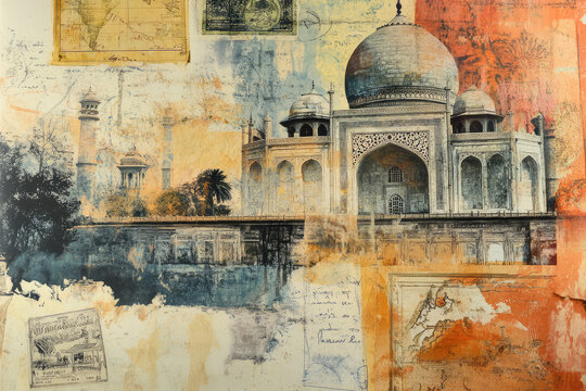 Mystical Blend of Taj Mahal with Historical and Artistic Collage