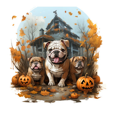 Watercolor Bulldog Halloween Day, clipart Illustration, Generative Ai