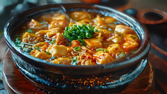 Korean traditional food Tteokbokki, miso soup