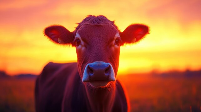 Animal wildlife photography cow with natural background in the sunset view, AI generated