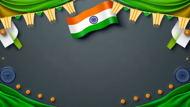 3d illustration indian flag with elements for independence day or republic day theme, website banner or wallpaper, free ccopy space in centre for text 15 August, 26 JANUARY