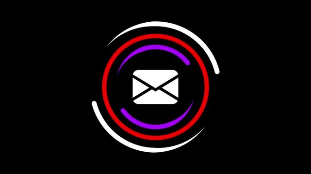 Email or message icon animation. Text or mailing symbol with circles.